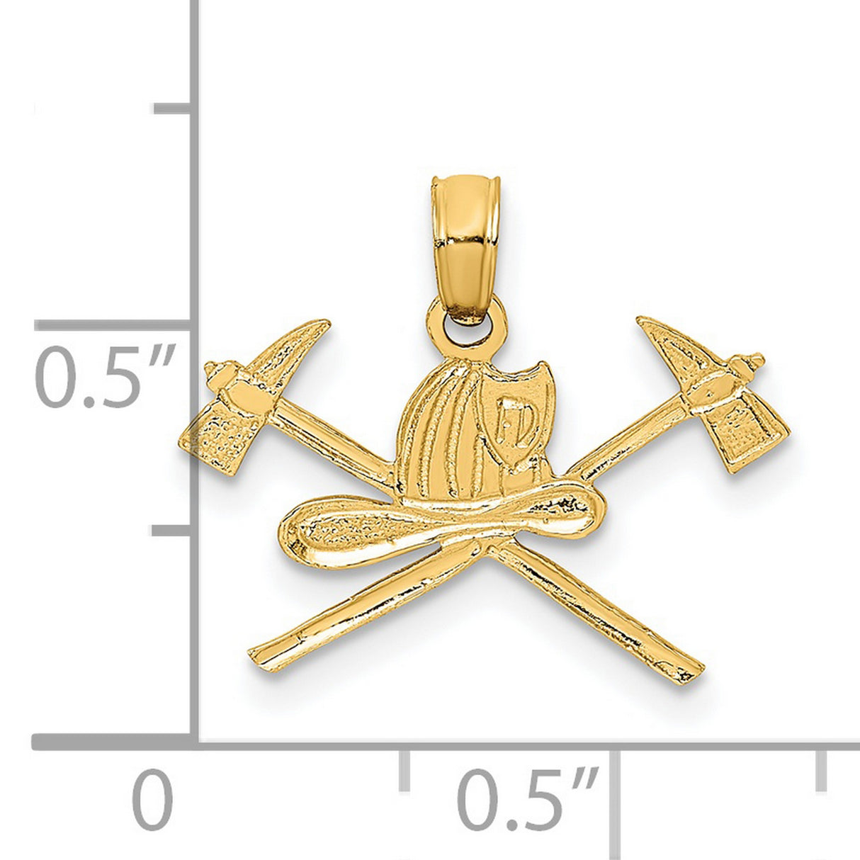 14k Yellow Gold Firefighter Pendant with Helmet, Crossed Axes and Fire Hook