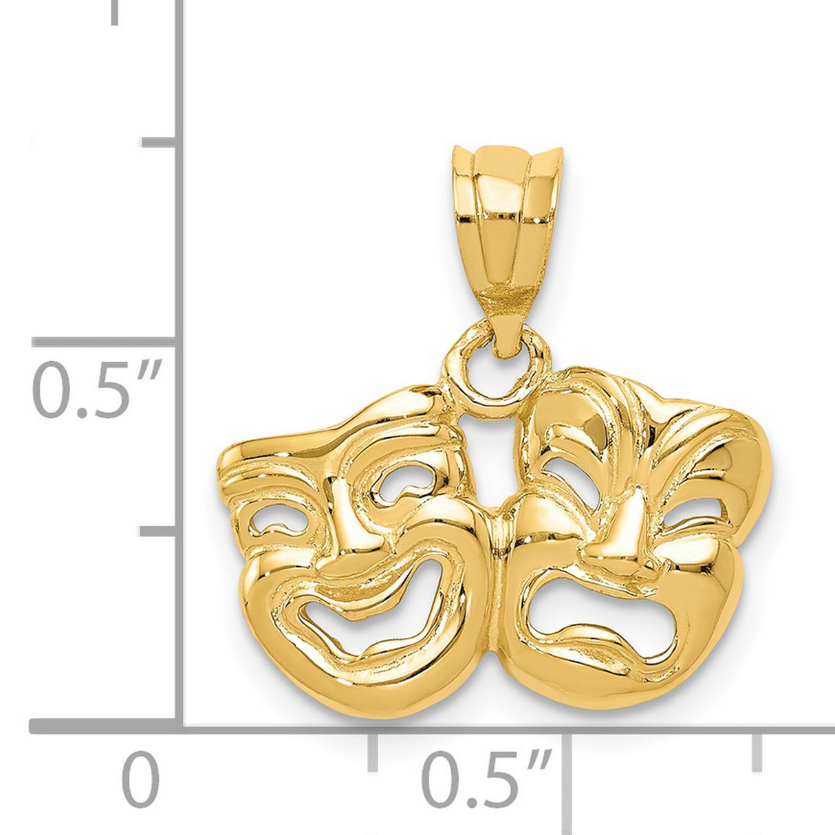 Polished Open-Back Comedy Tragedy Masks Charm Pendant in Real 14k Yellow Gold
