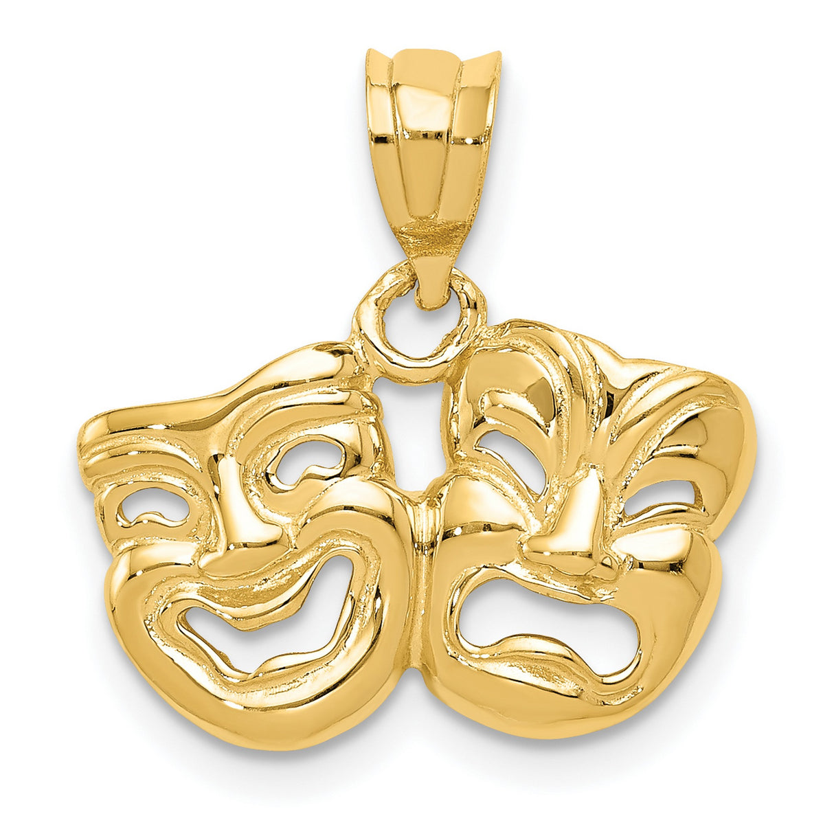 Polished Open-Back Comedy Tragedy Masks Charm Pendant in Real 14k Yellow Gold