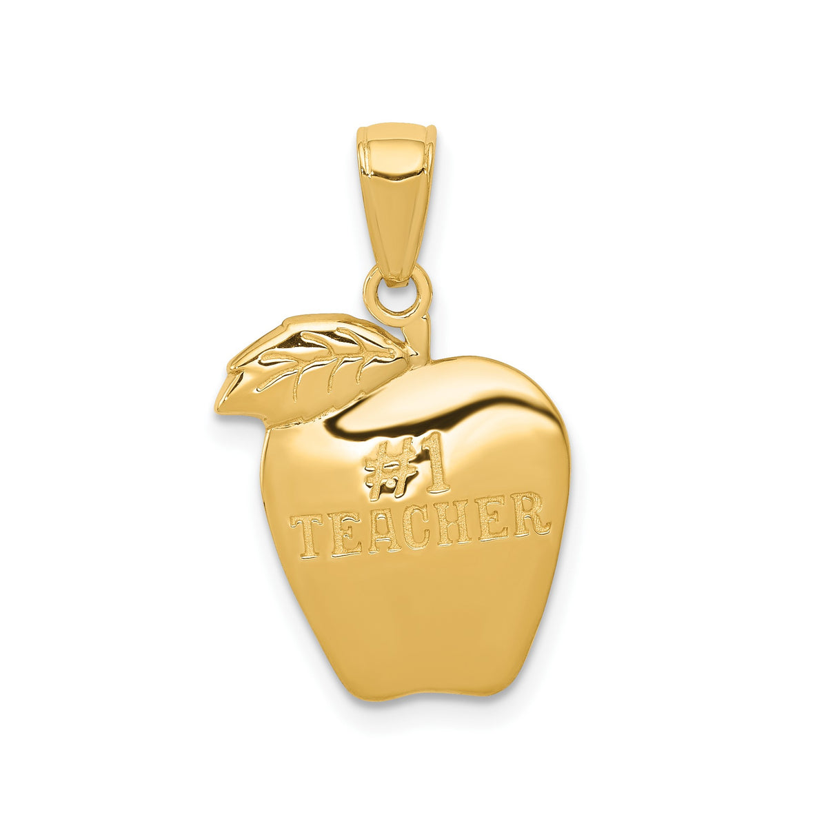 14k Yellow Gold Apple Pendant with Number One Teacher Engraving, Unisex Education Charm