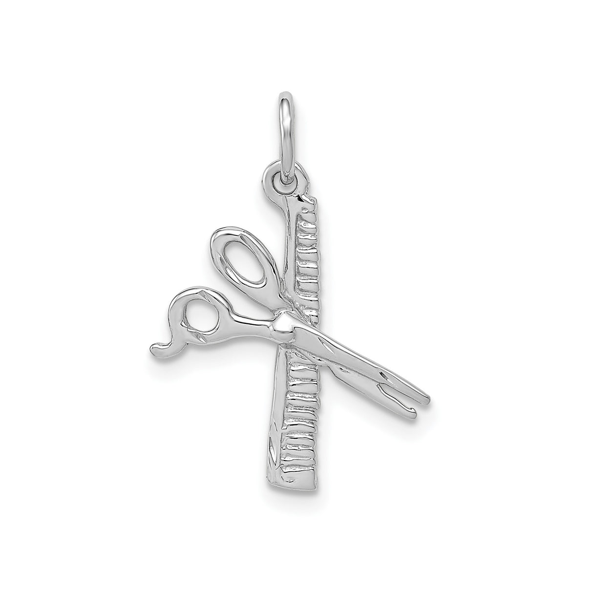 14k White Gold Scissors and Comb Pendant, Salon Tool Jewelry for Hairstylists or Barbers