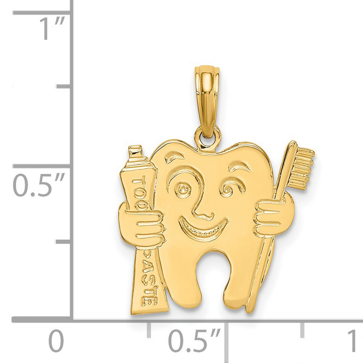 14k Yellow Gold Tooth Pendant with Smiling Face, Toothbrush and Toothpaste, Dental Charm