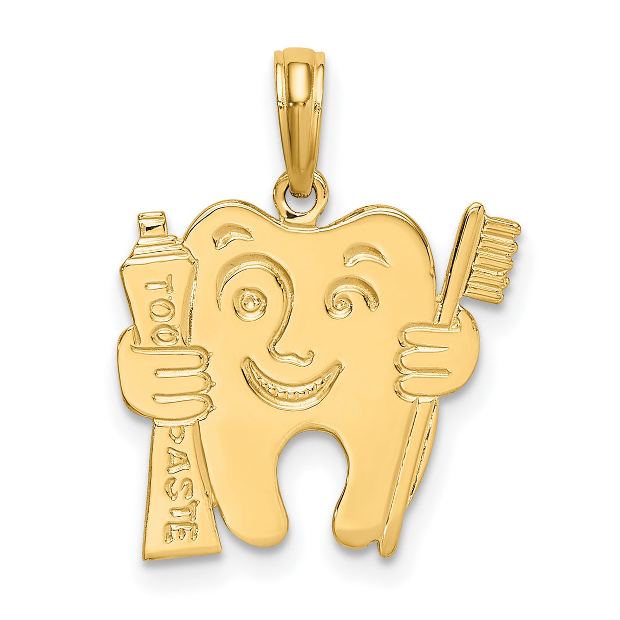 14k Yellow Gold Tooth Pendant with Smiling Face, Toothbrush and Toothpaste, Dental Charm