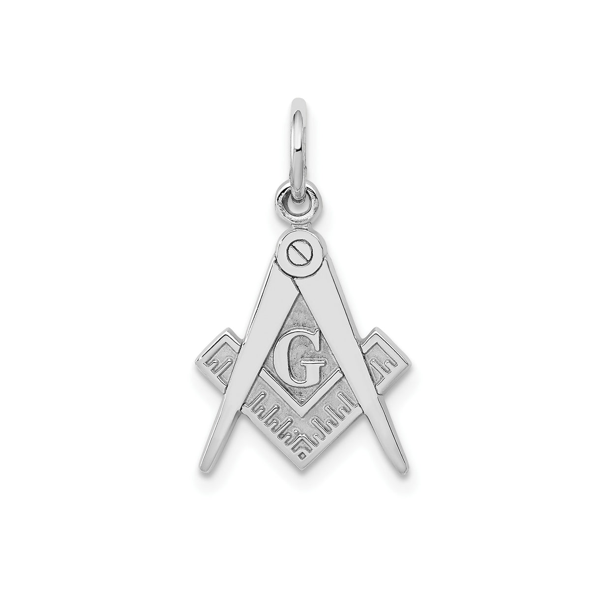 14k White Gold Masonic Pendant with Square and Compasses G Symbol