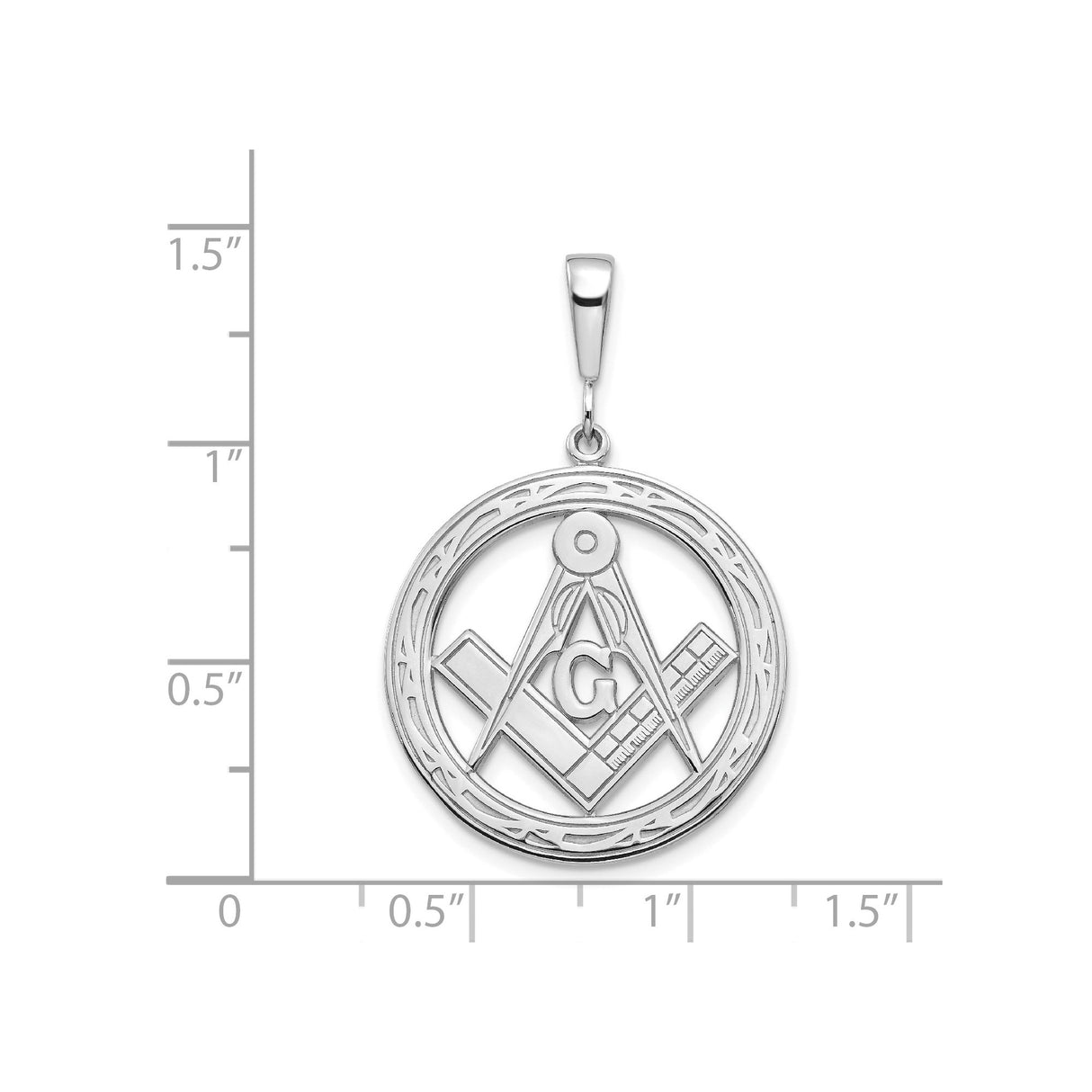 14k White Gold Masonic Pendant with Square and Compass Symbol and Central G Emblem