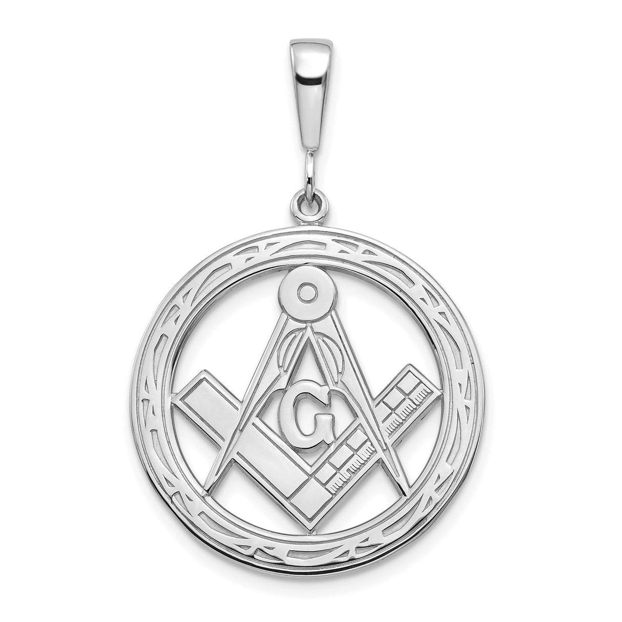 14k White Gold Masonic Pendant with Square and Compass Symbol and Central G Emblem
