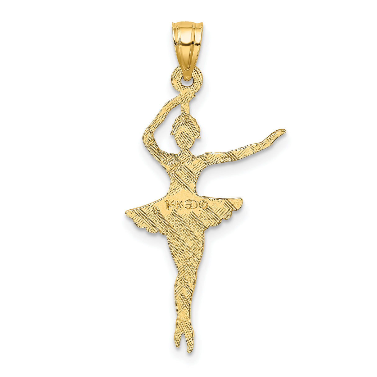 14k Yellow Gold Ballerina Pendant with Dancer in Mid-Pose, Artistic Ballet Charm for Women and Girls