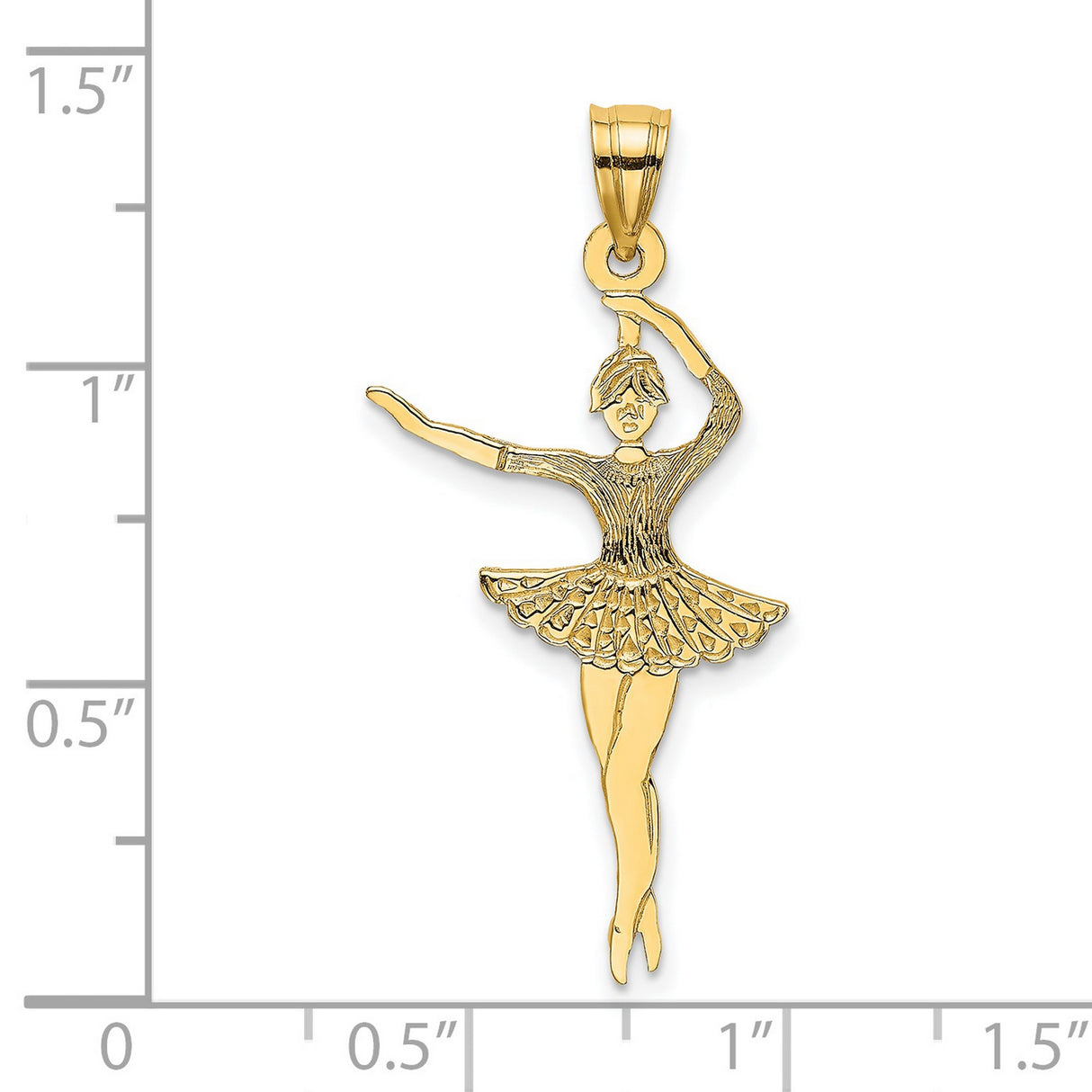 14k Yellow Gold Ballerina Pendant with Dancer in Mid-Pose, Artistic Ballet Charm for Women and Girls