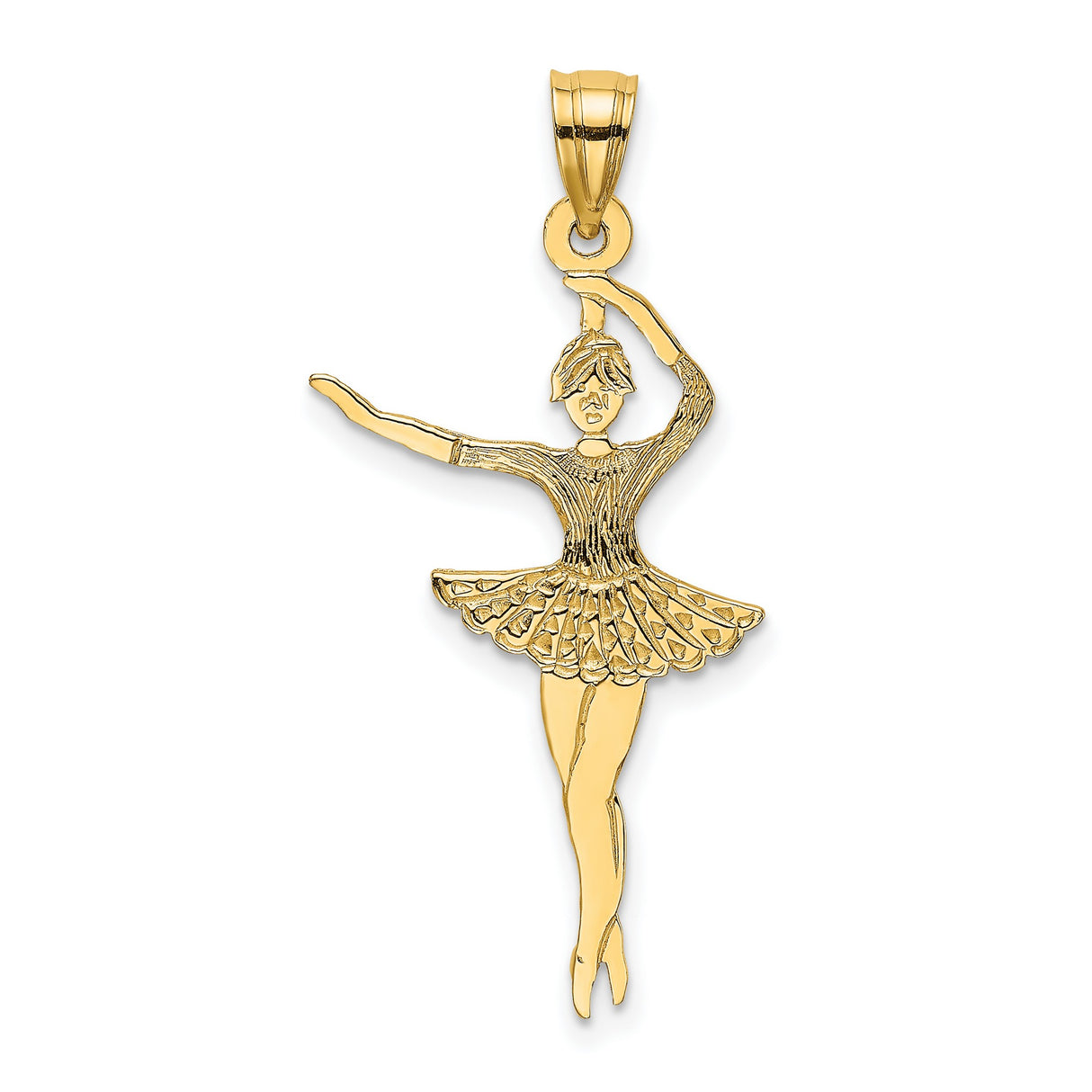 14k Yellow Gold Ballerina Pendant with Dancer in Mid-Pose, Artistic Ballet Charm for Women and Girls
