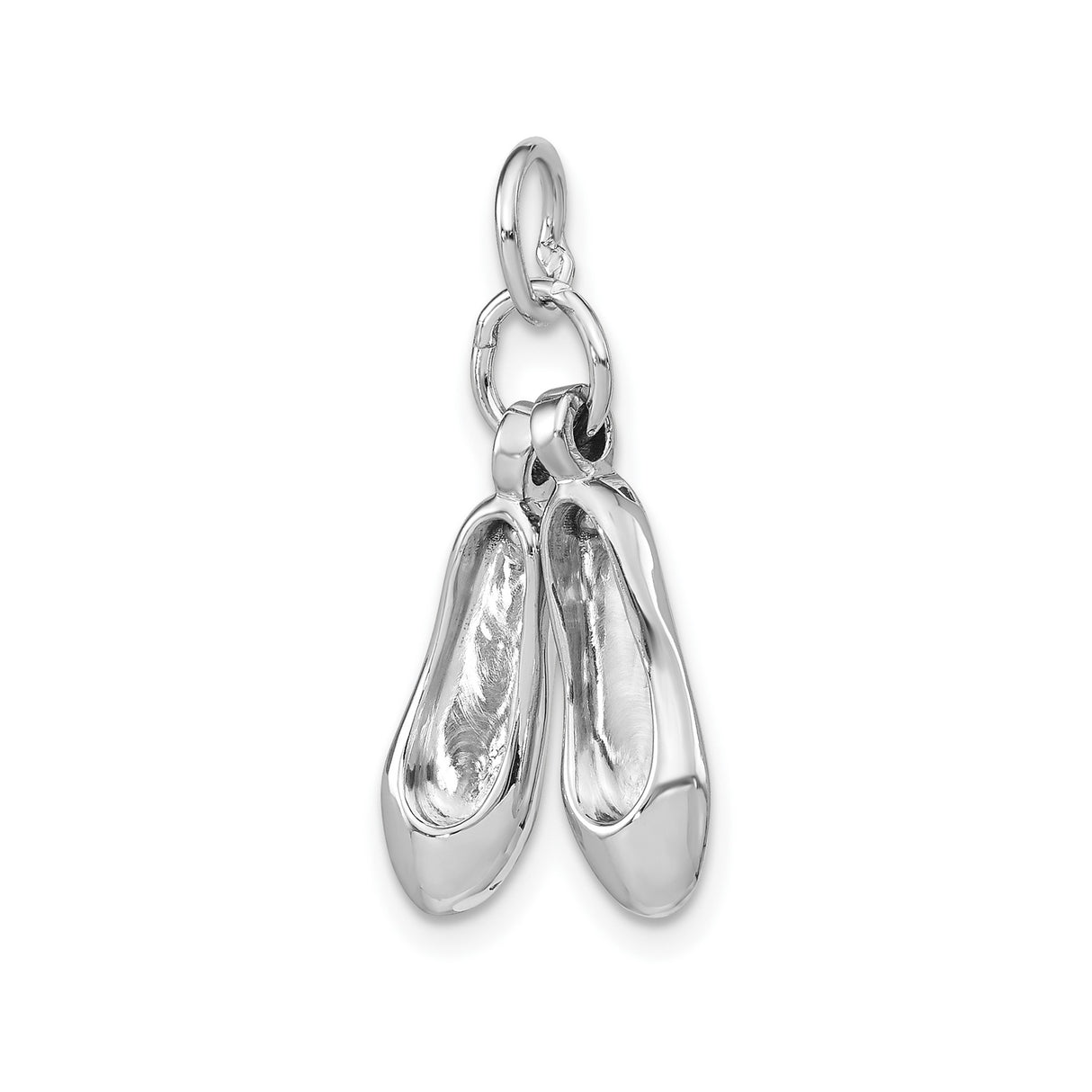 14k White Gold Ballet Slipper Charm Pendant, 3D Movable Ballet Shoes for Women or Girls