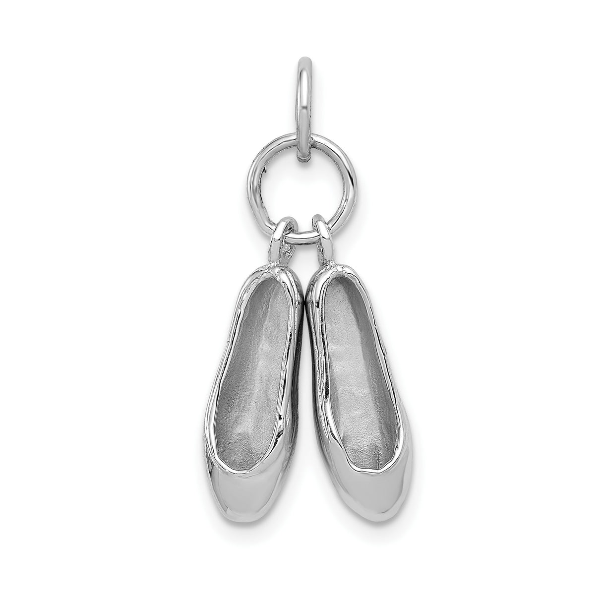 14k White Gold Ballet Slipper Charm Pendant, 3D Movable Ballet Shoes for Women or Girls