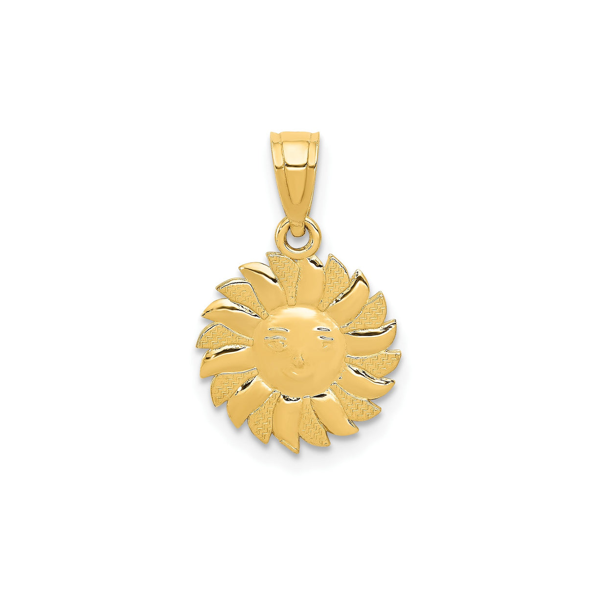 14k Yellow Gold Sun Face Pendant Charm with Radiant Sunburst Celestial Design