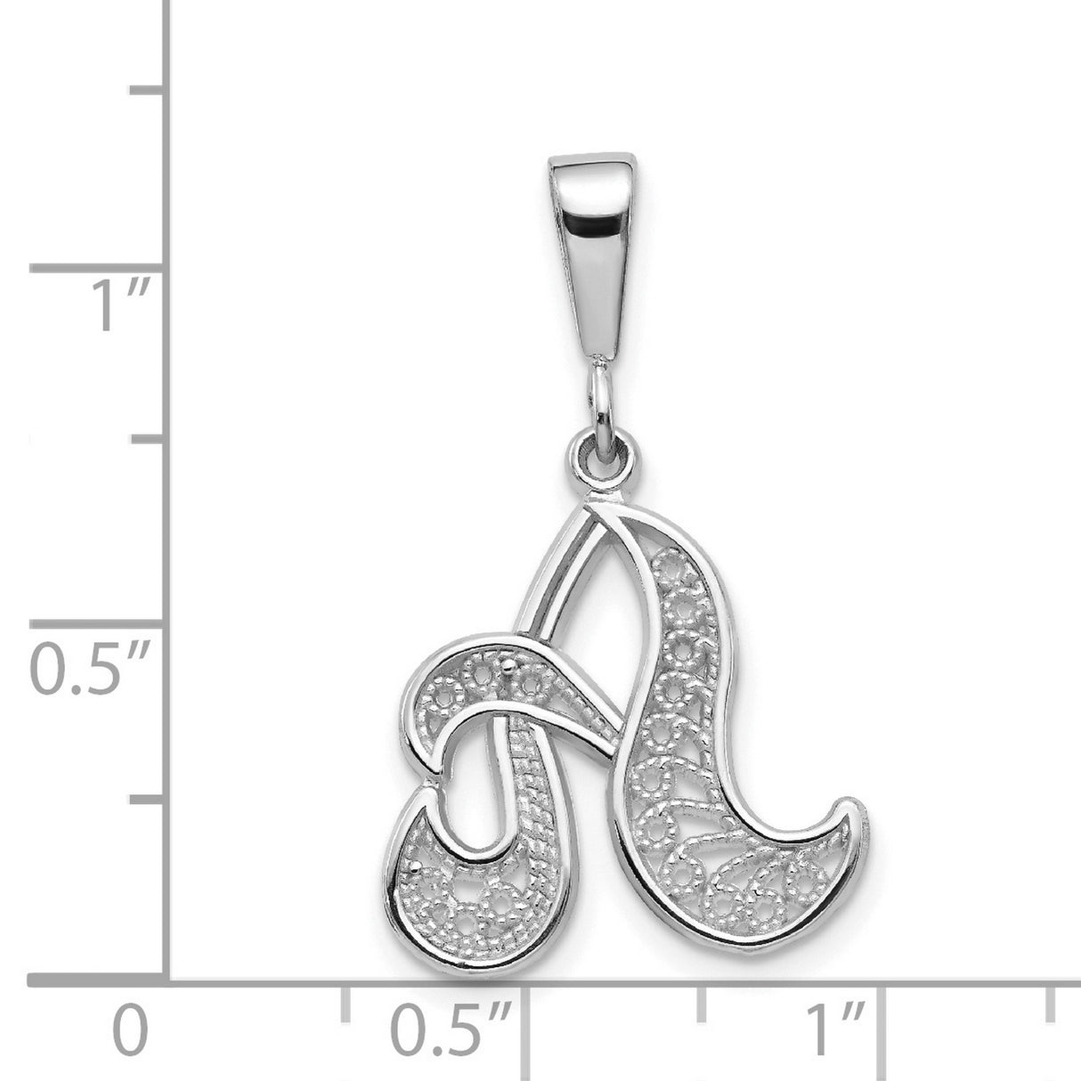 10k White Gold Initial A Pendant with Filigree Detailing, Letter Charm for Women