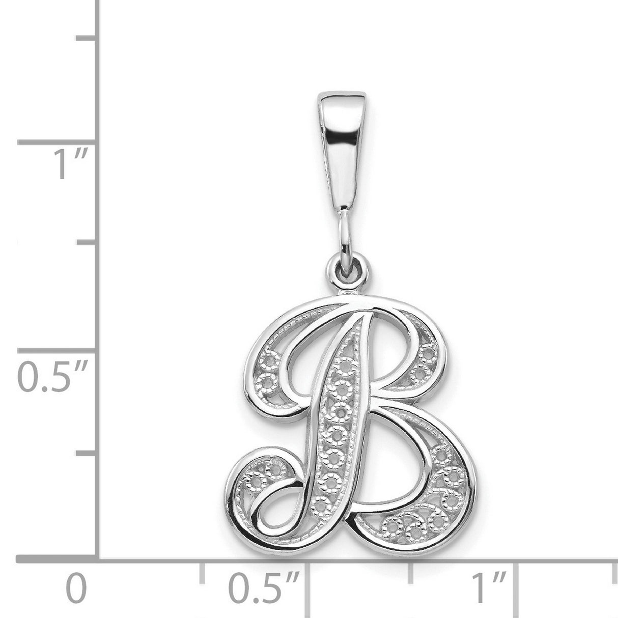 10k White Gold Letter B Pendant with Diamond-Cut Detail, Script Initial Charm for Women