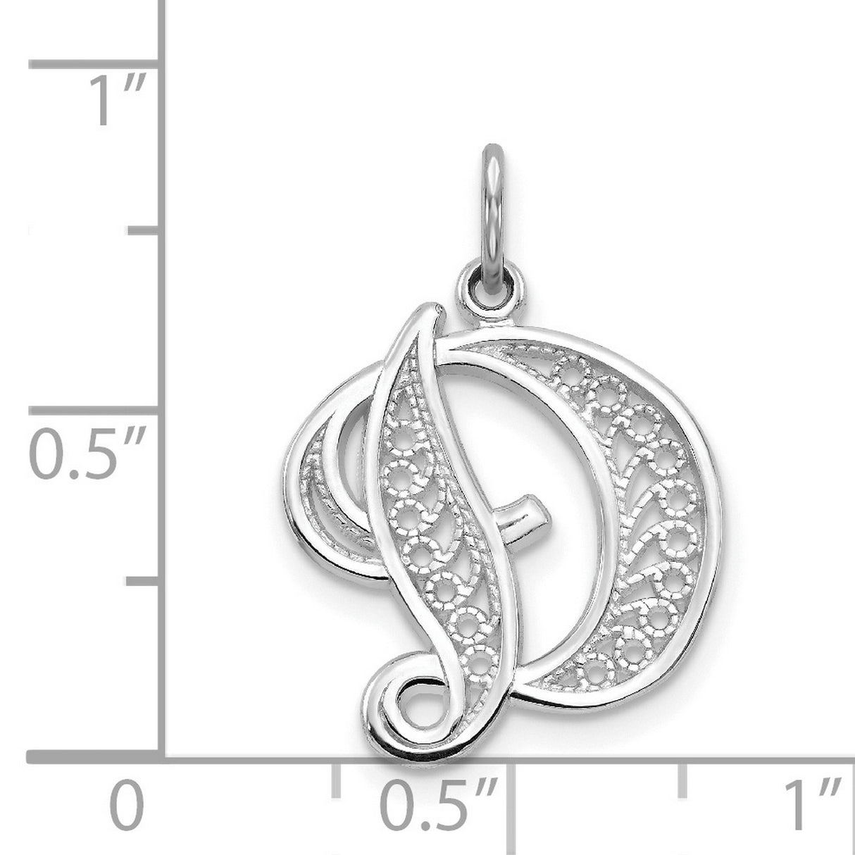 10k White Gold Pendant, Filigree Initial D Alphabet Charm, Lace Monogram Design for Women