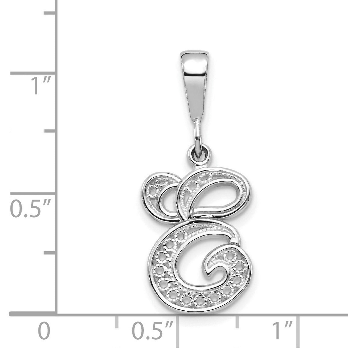 10k White Gold Pendant, Initial G Filigree Alphabet Charm, Monogram Letter Jewelry for Women