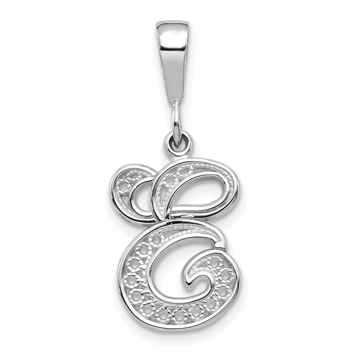10k White Gold Pendant, Initial G Filigree Alphabet Charm, Monogram Letter Jewelry for Women