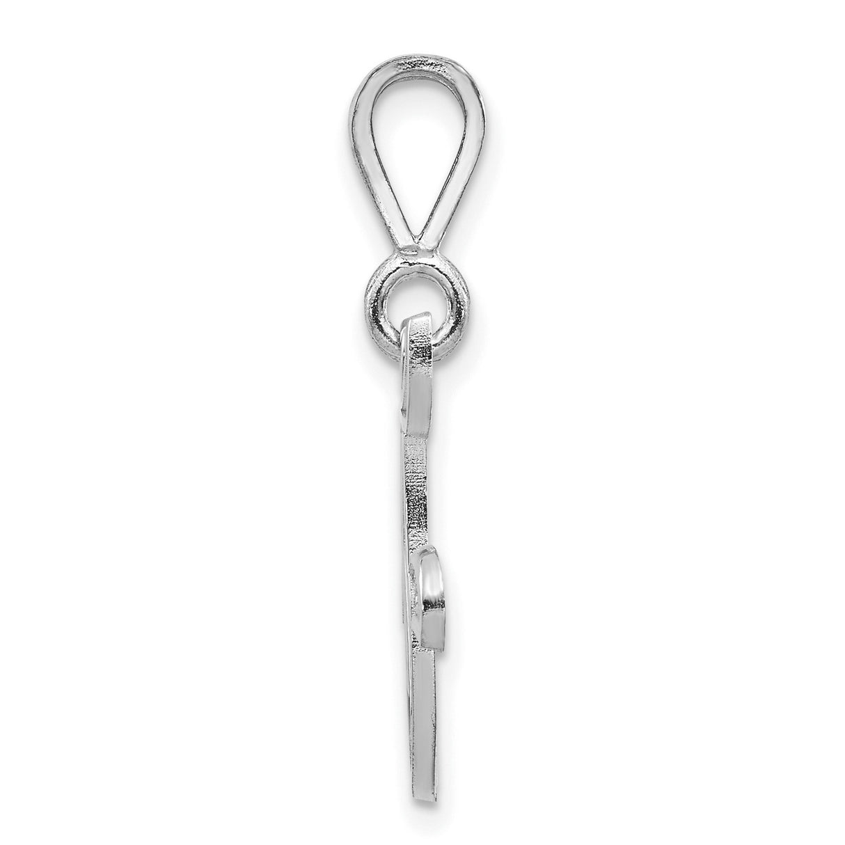 10k White Gold Initial Pendant, Script Letter F Charm with Filigree Design