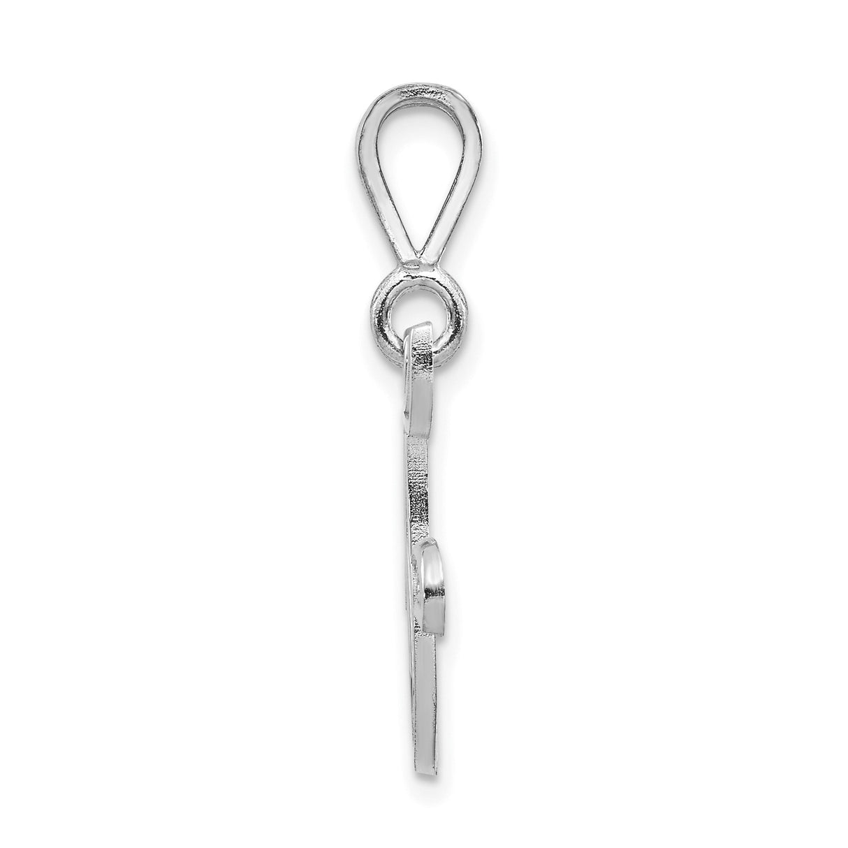 14k White Gold Letter F Pendant, Filigree Script Monogram Charm with Openwork Scroll Accents