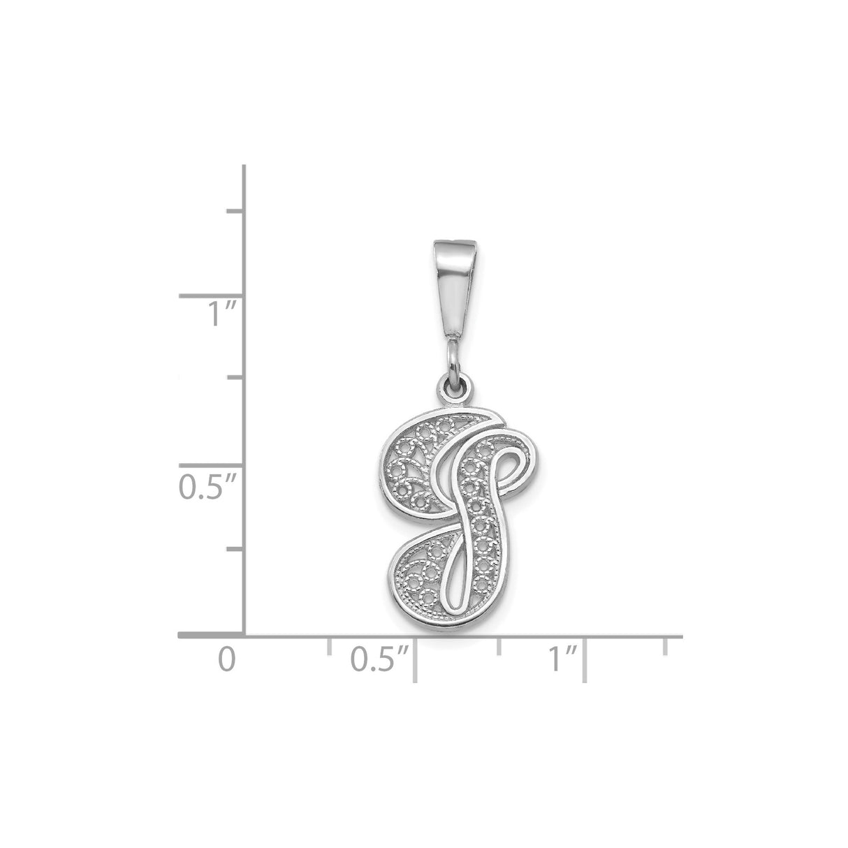 14k White Gold Script Letter S Pendant with Openwork Filigree Detail
