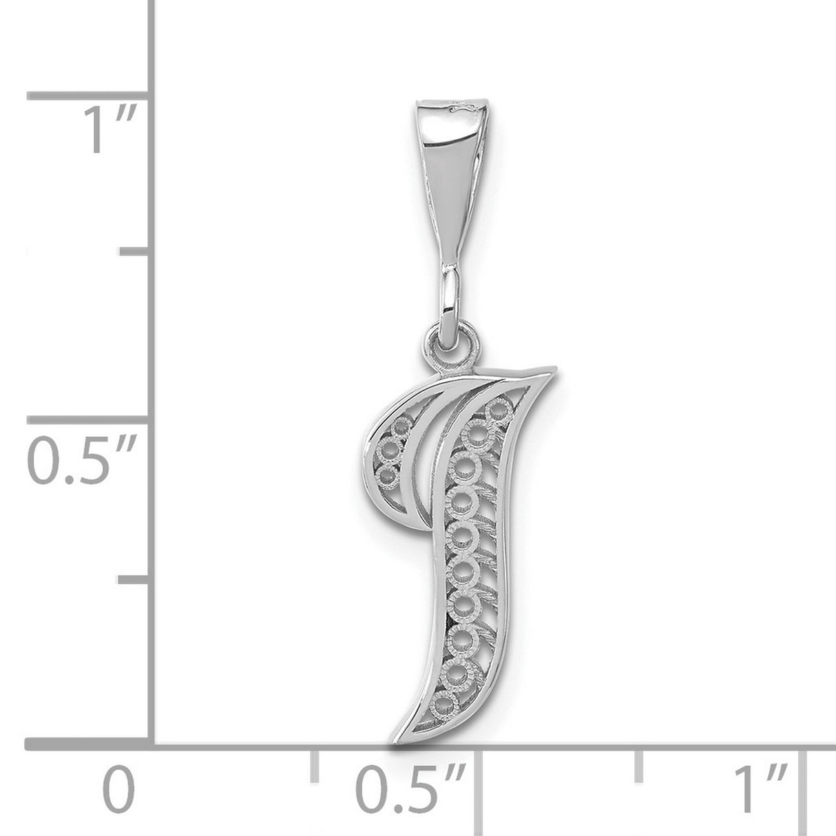 10k White Gold Initial J Pendant with Filigree and Textured Design