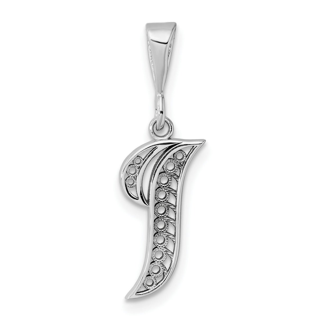10k White Gold Initial J Pendant with Filigree and Textured Design