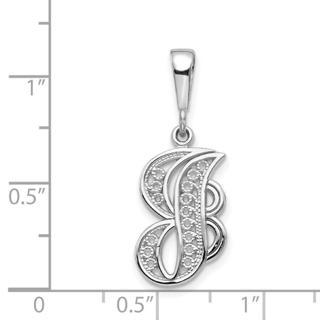 10k White Gold Initial B Pendant with Filigree, Scrollwork, and Floral Accents