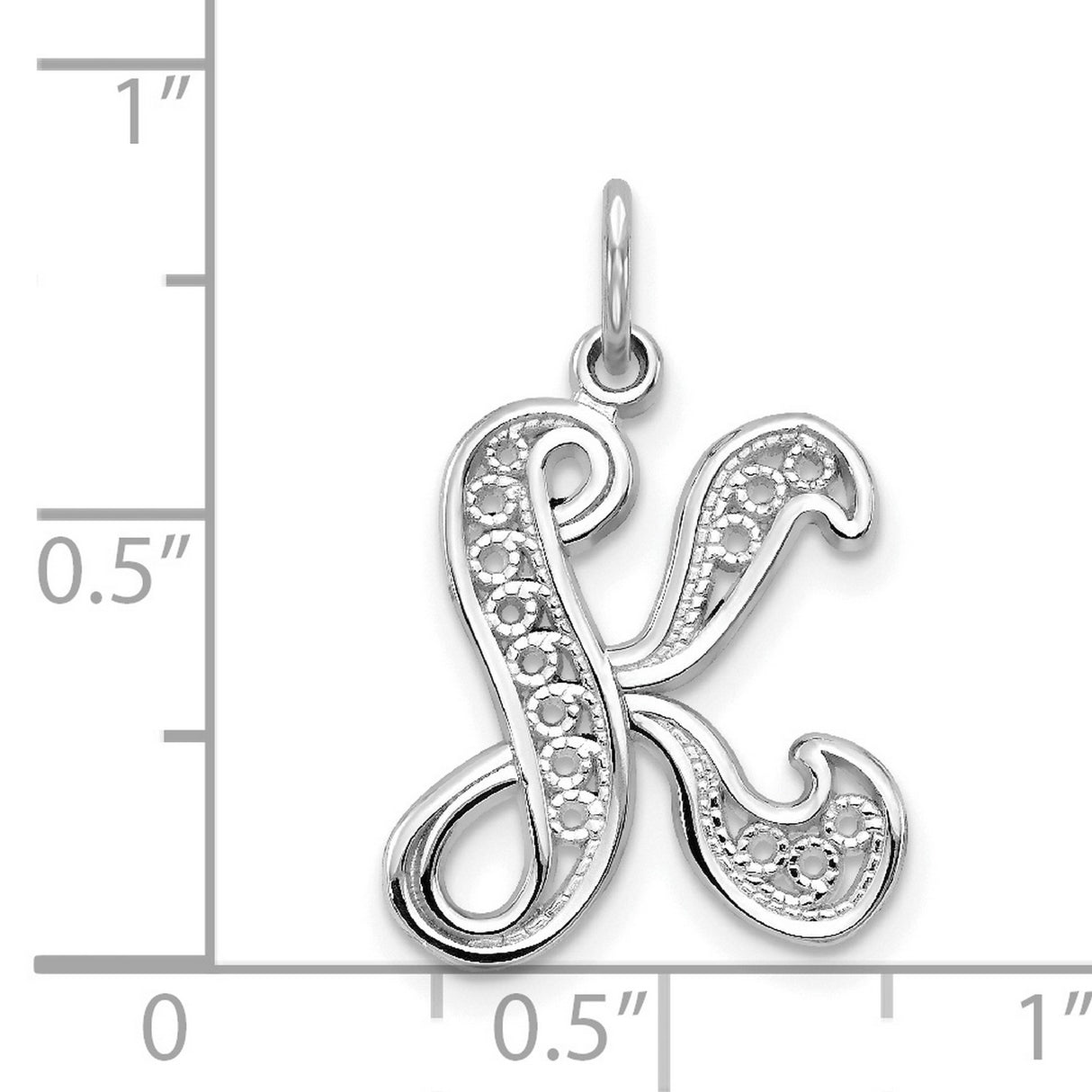 10k White Gold Initial K Pendant with Decorative Filigree Design