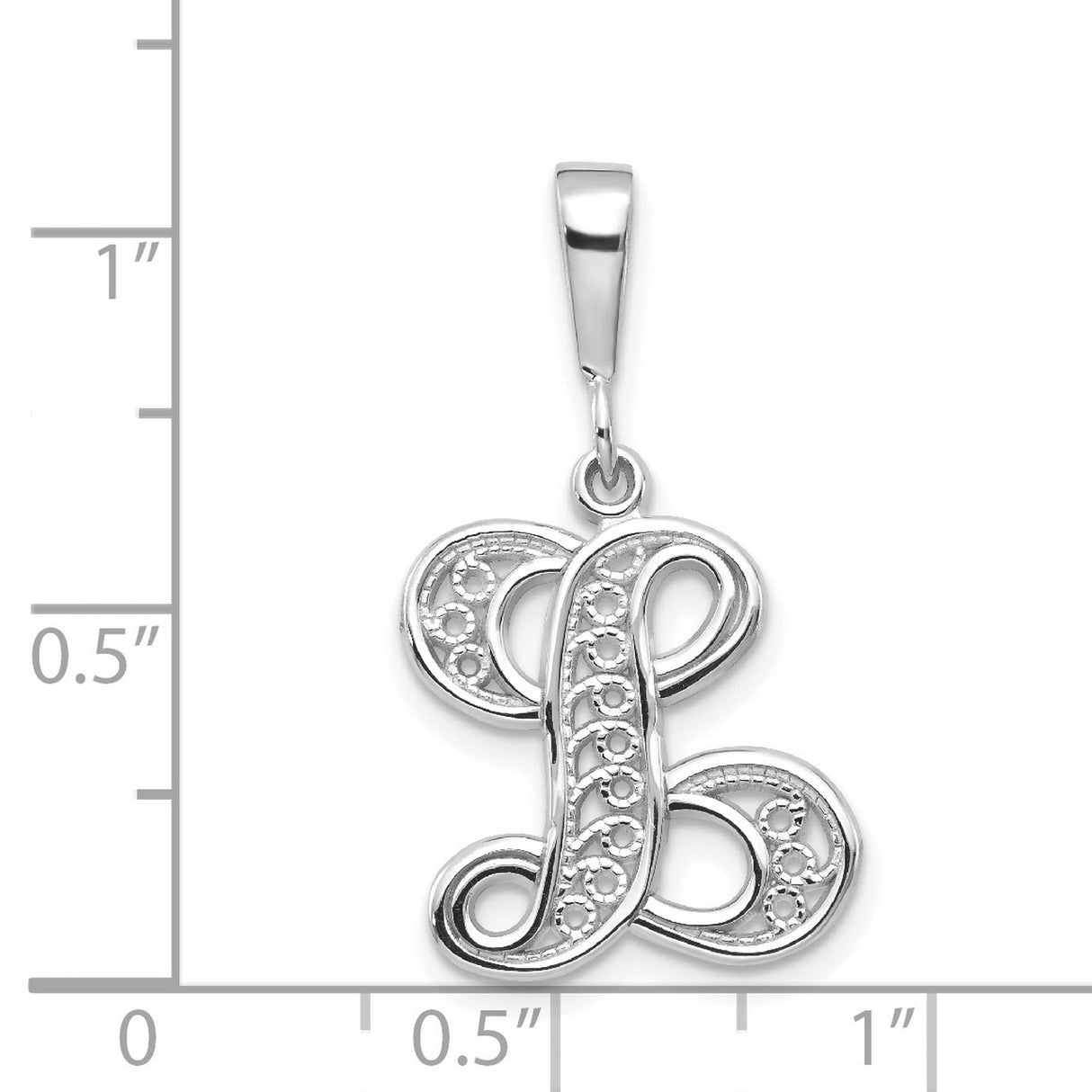 10k White Gold Pendant with Ornate Script Letter L and Filigree Detailing