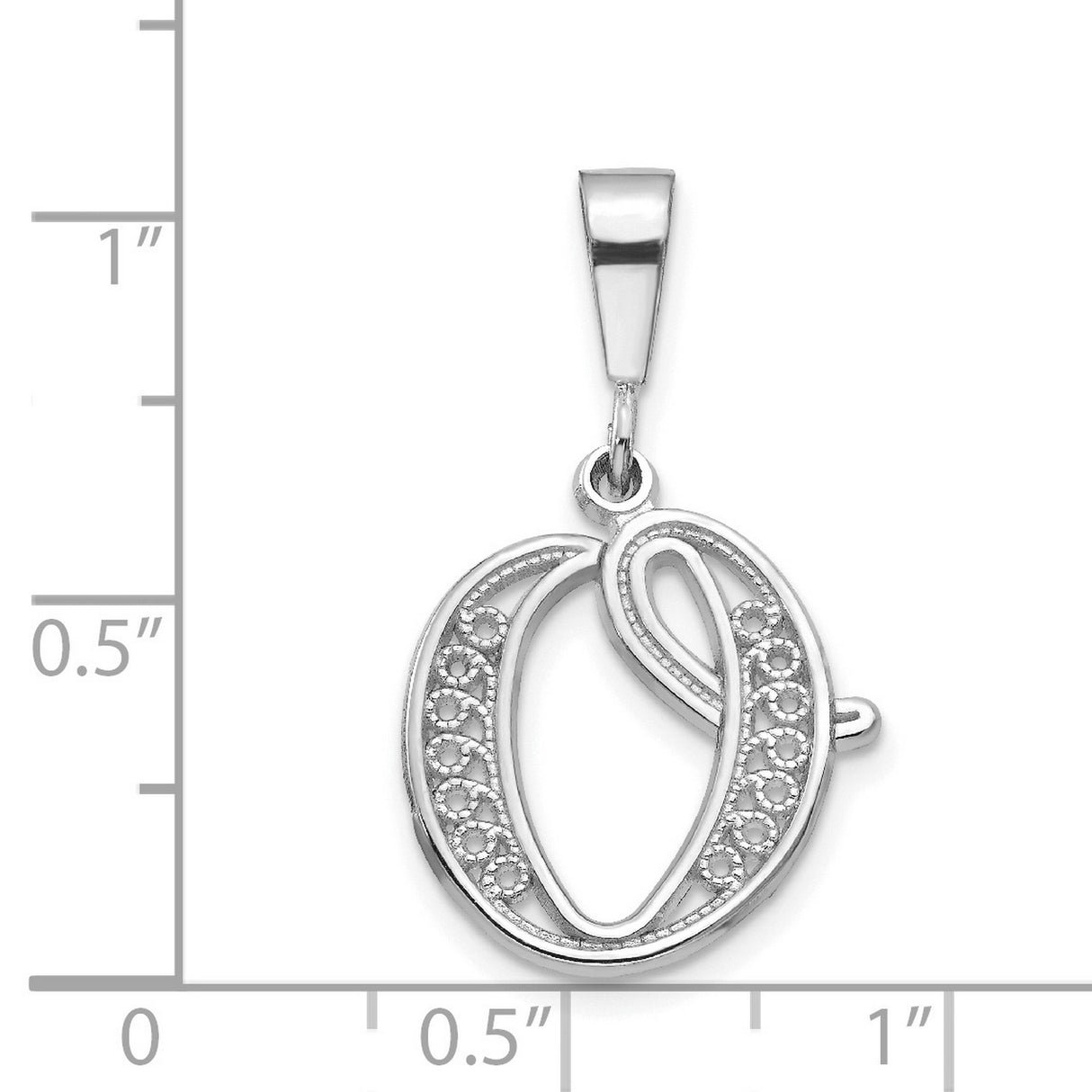10k White Gold Initial O Pendant, Diamond-Cut Accents, Openwork Script Letter Charm