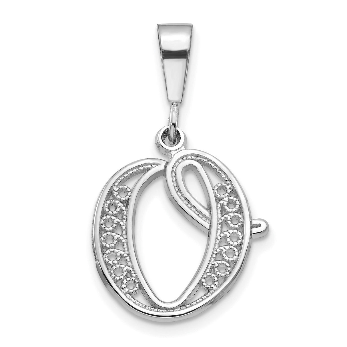 10k White Gold Initial O Pendant, Diamond-Cut Accents, Openwork Script Letter Charm