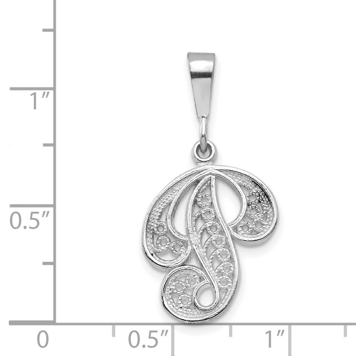 10k White Gold Initial P Pendant, Script Letter Charm with Filigree Design for Women