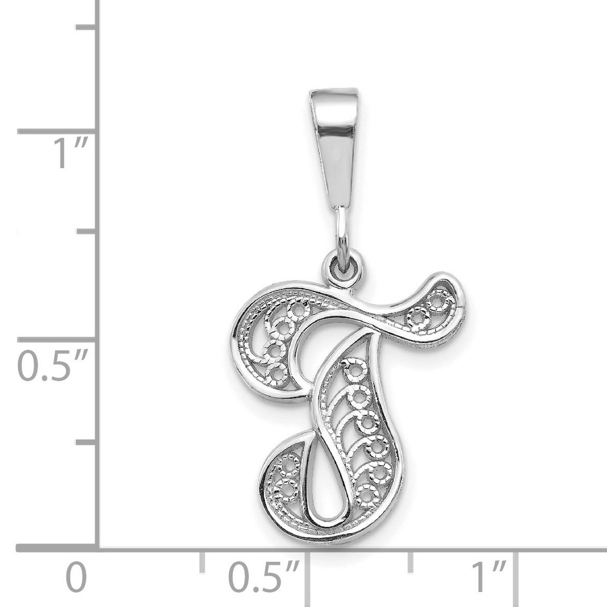 10k White Gold Initial T Pendant, Filigree Letter Charm, Dainty Monogram Jewelry for Women