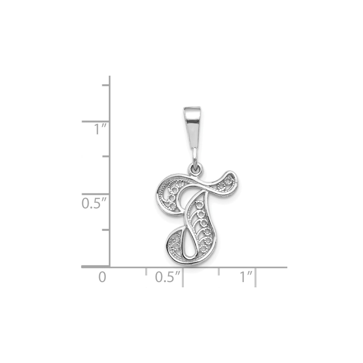 14k White Gold T Initial Pendant with Filigree Scroll Design for Women