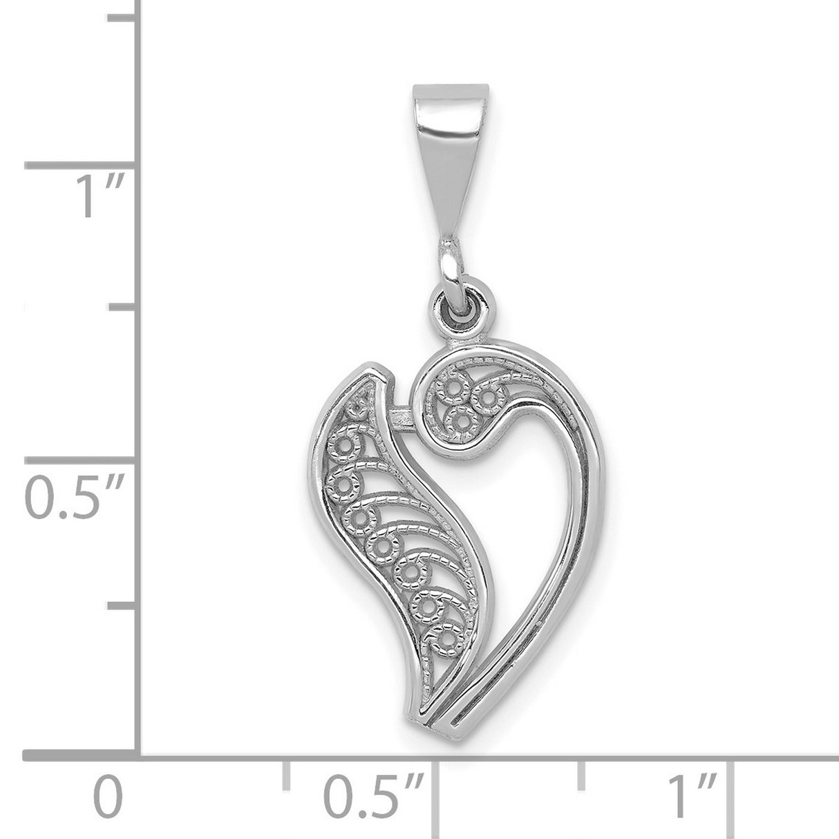 10k White Gold Heart Pendant with Openwork Filigree Swirl Design for Women