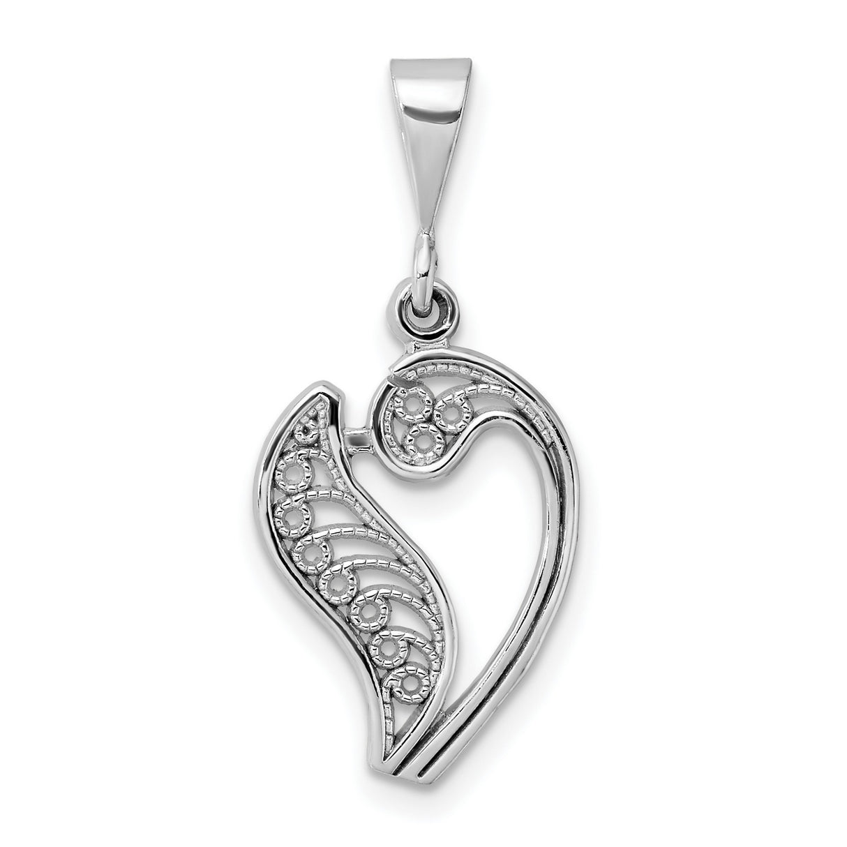 10k White Gold Heart Pendant with Openwork Filigree Swirl Design for Women