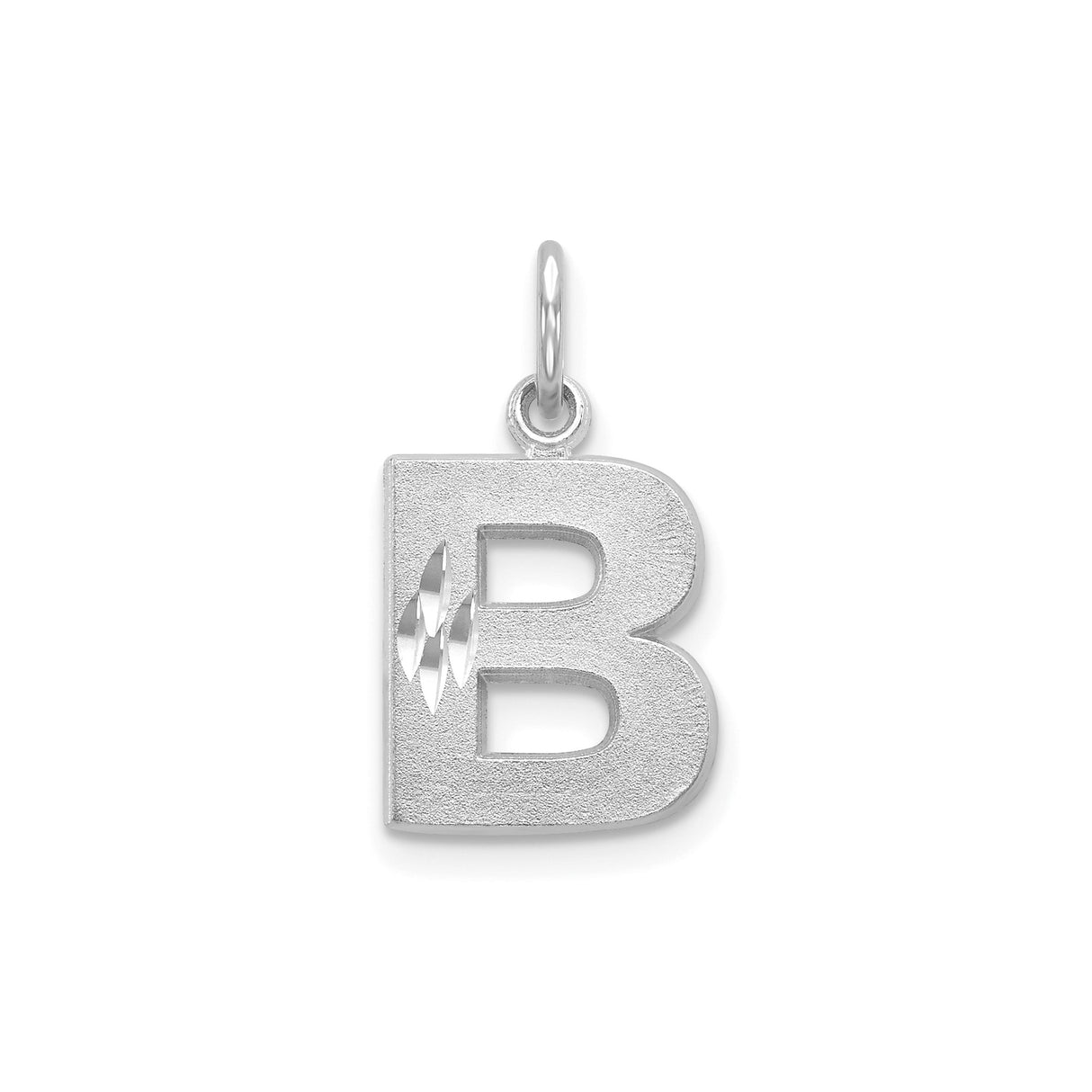 14k White Gold Initial B Pendant with Diamond Cut Accents, Bold Block Letter Design