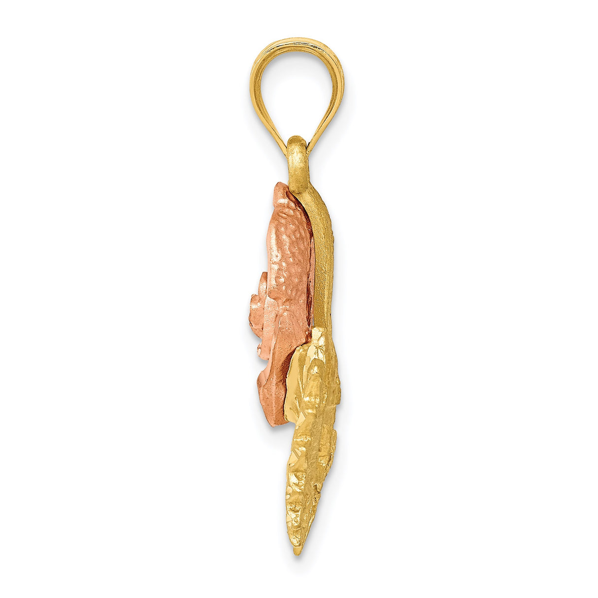 14k Two-Tone Gold Rose Flower Pendant with Yellow Gold Stem and Rose Gold Petals