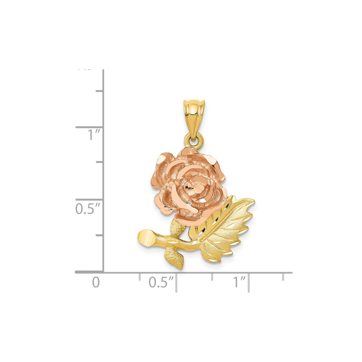 14k Two-Tone Gold Rose Flower Pendant with Yellow Gold Stem and Rose Gold Petals