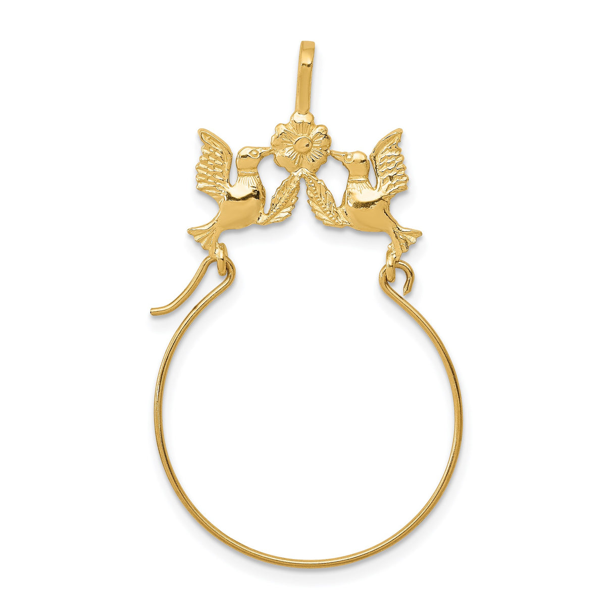 14k Yellow Gold Hummingbird Flower Pendant, Twin Birds and Floral Charm, Nature-Inspired Jewelry