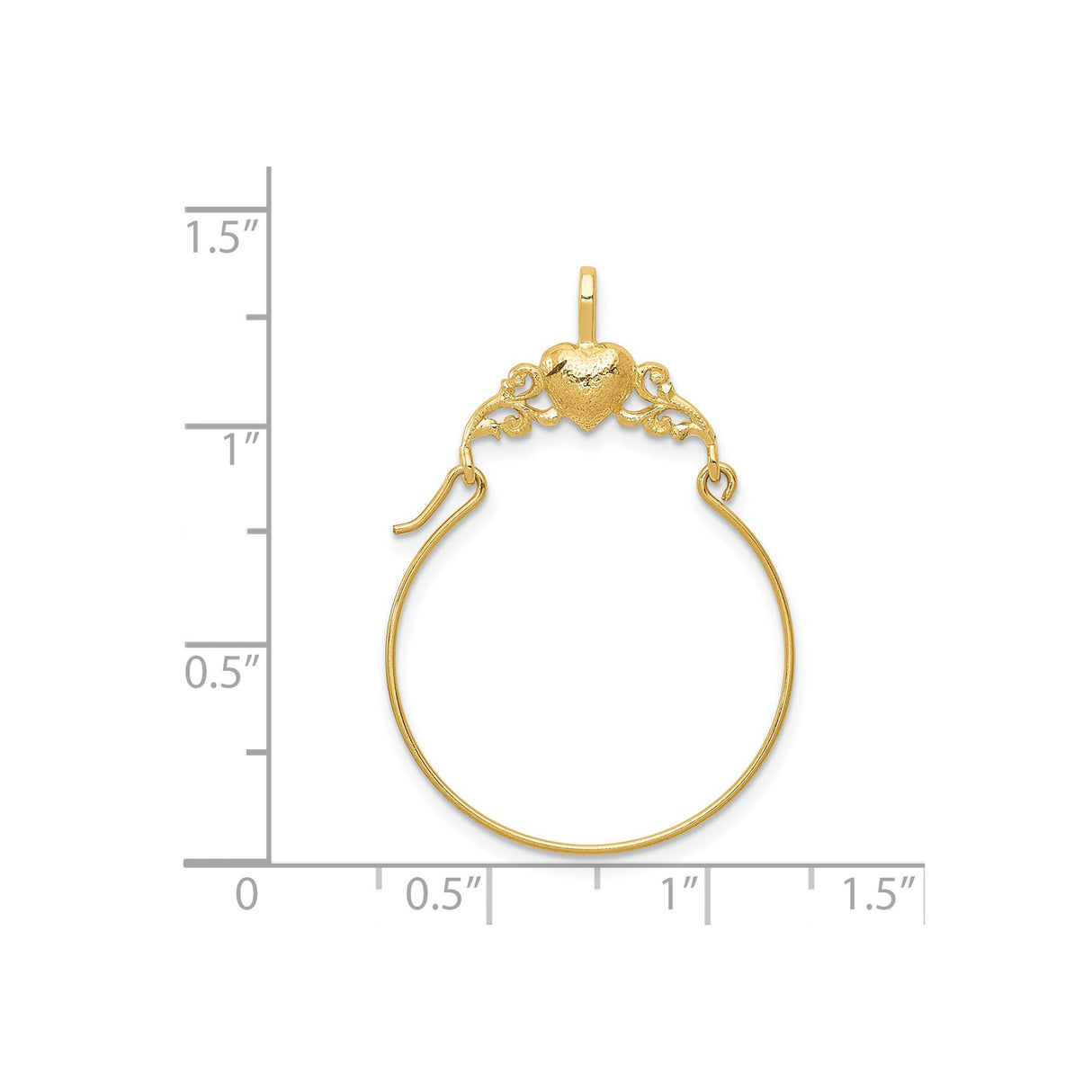 14k Yellow Gold Hoop Earring with Heart and Scroll Design, Romantic Style Jewelry for Women