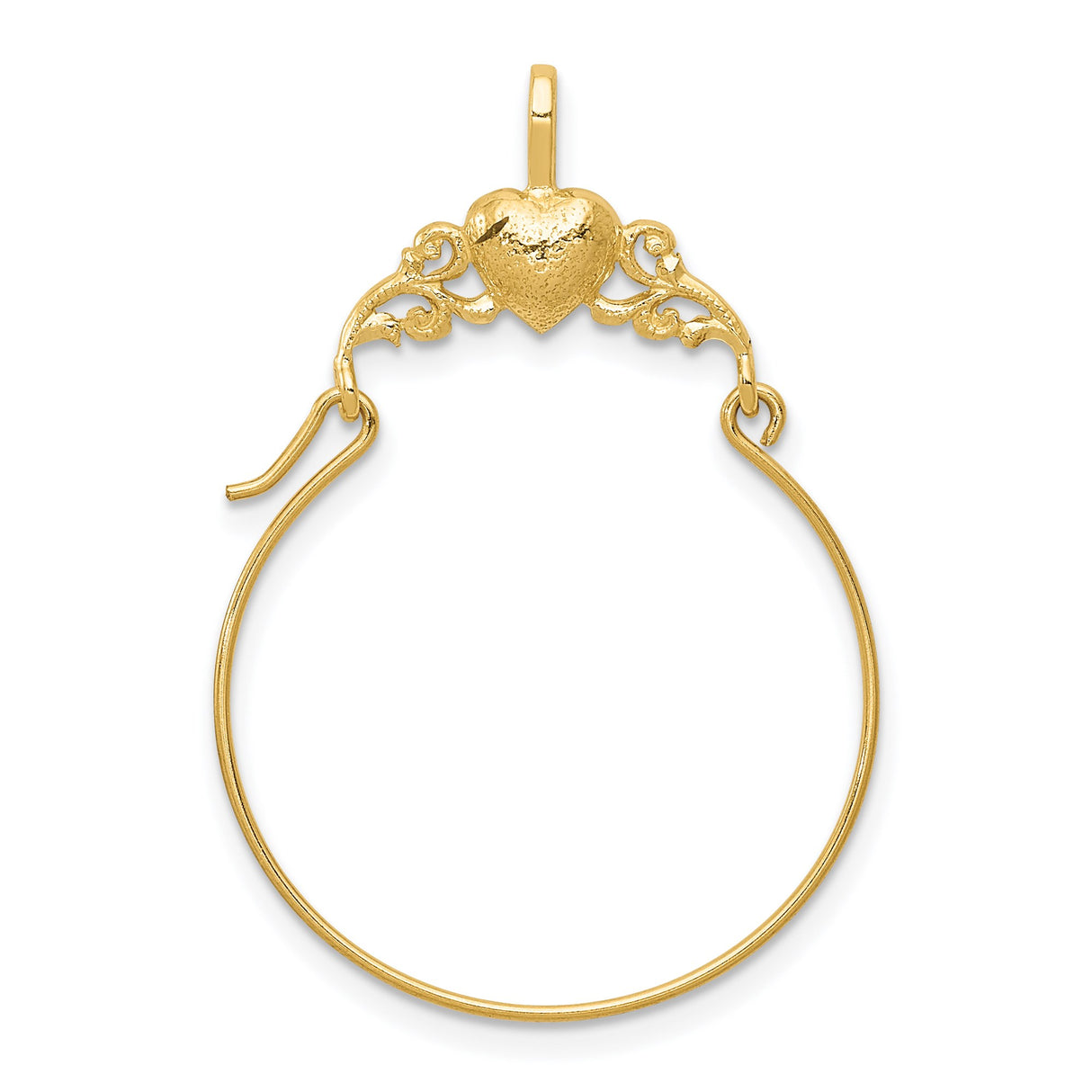 14k Yellow Gold Hoop Earring with Heart and Scroll Design, Romantic Style Jewelry for Women