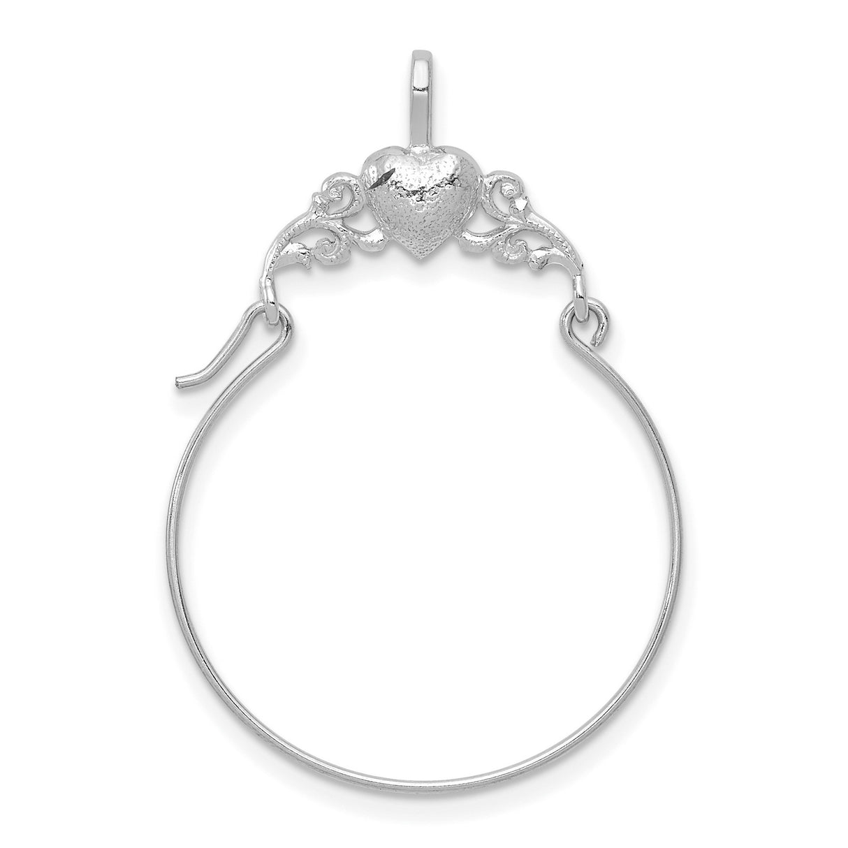 14k White Gold Heart Hoop Earrings with Textured Heart and Scrollwork Design