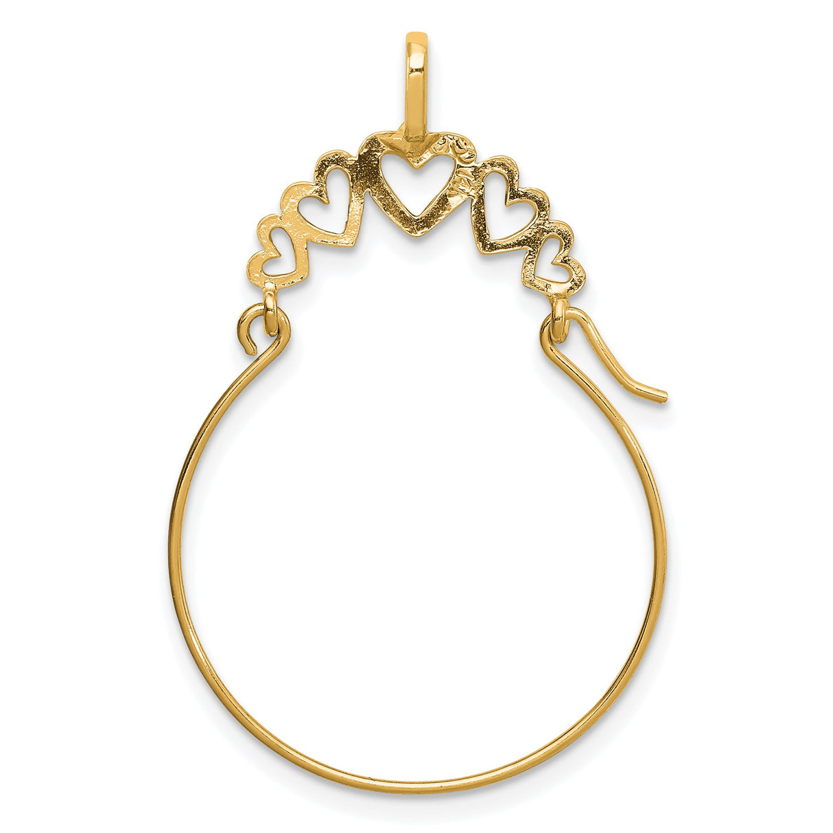 14k Yellow Gold Heart Hoop Pendant with Open Hearts Design for Women
