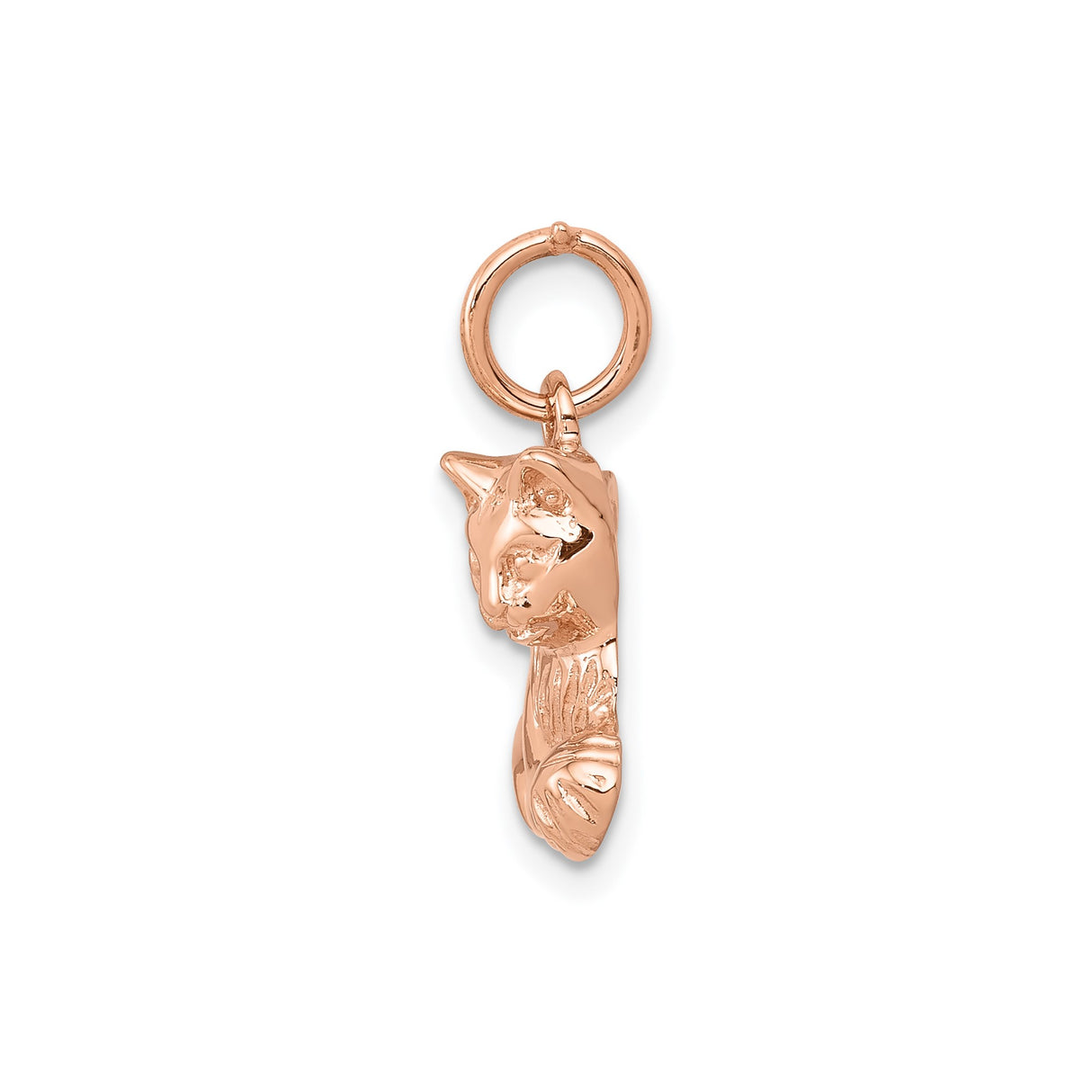 14k Rose Gold Cat Pendant with Ball of Yarn, Playful Animal Charm for Women