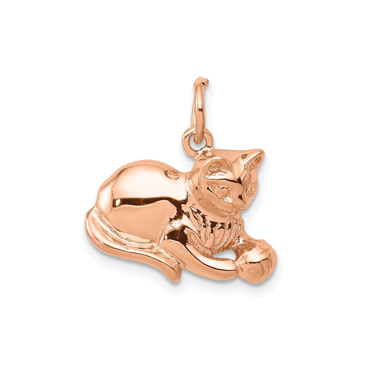 14k Rose Gold Cat Pendant with Ball of Yarn, Playful Animal Charm for Women