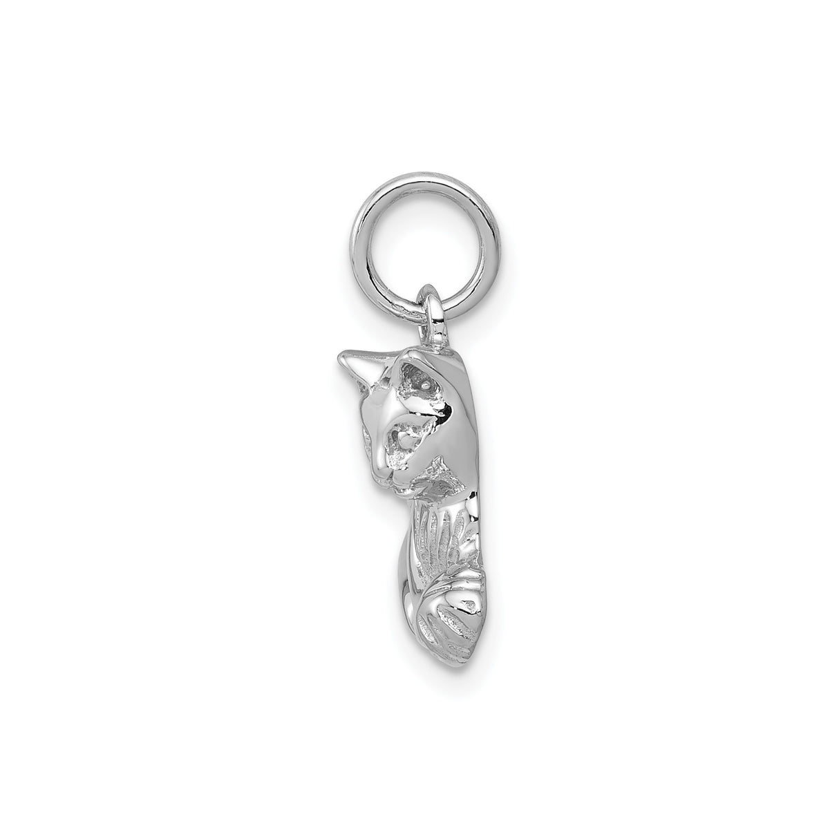 14k White Gold Cat Pendant, Playful Crouching Feline Design, Minimalist Pet Lover Jewelry