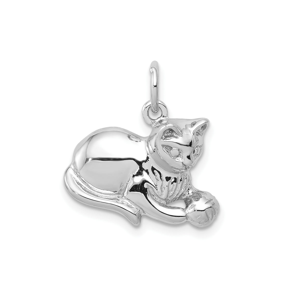 14k White Gold Cat Pendant, Playful Crouching Feline Design, Minimalist Pet Lover Jewelry