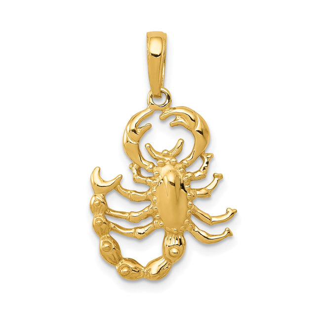 14k Yellow Gold Scorpion Pendant, Detailed Scorpio Zodiac Sign, Symbol of Protection and Strength