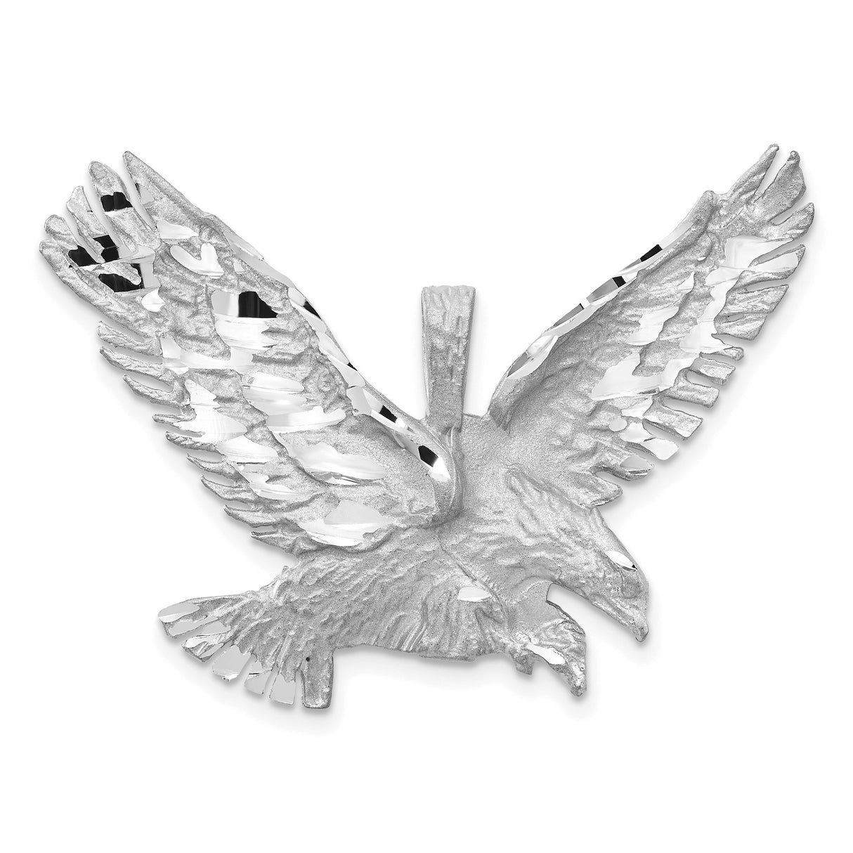 14k White Gold Eagle Pendant with Soaring Wings Design, Symbol of Freedom and Strength